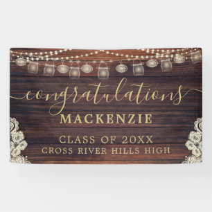 Rustic Wood Lights Lace Mason Jars Abschluss Banner