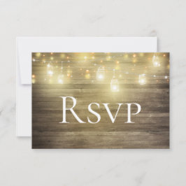 Rustic Wood & Lights Mason Jar RSVP Card Save The Date
