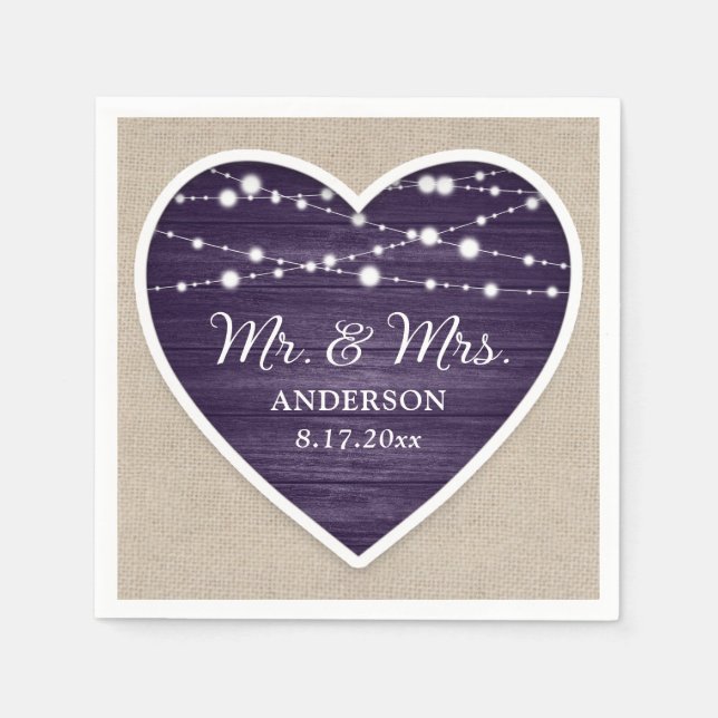 Rustic Wood Lila Mr. und Mrs. Wedding Serviette (Vorderseite)