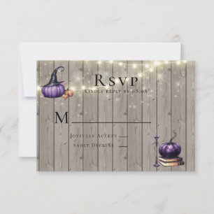 Rustic Wood Lila Pumpkin Candle Wedding RSVP Karte