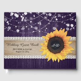 Rustic Wood Lila Sunflower Wedbook Gästebuch
