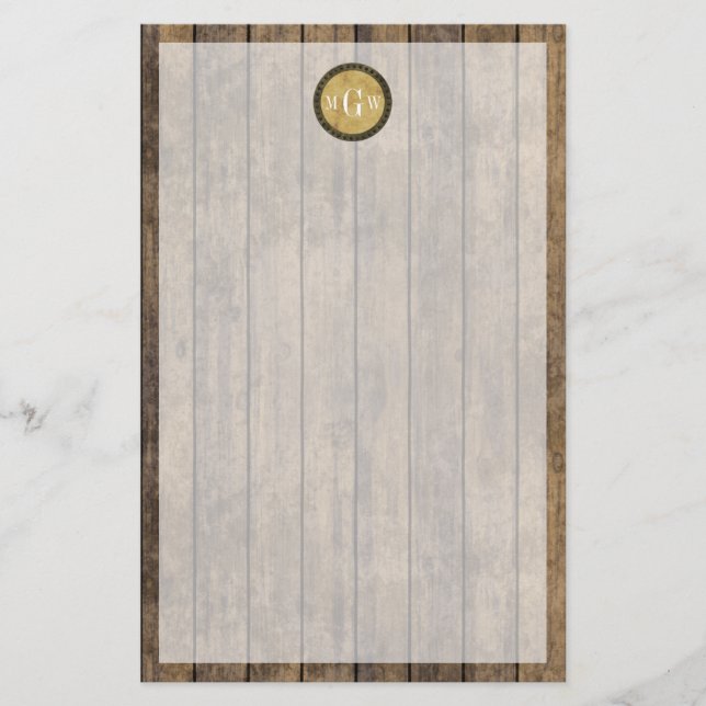 Rustic Wood look Planks #1 Steampunk 3 Monogramm Briefpapier (Vorderseite)