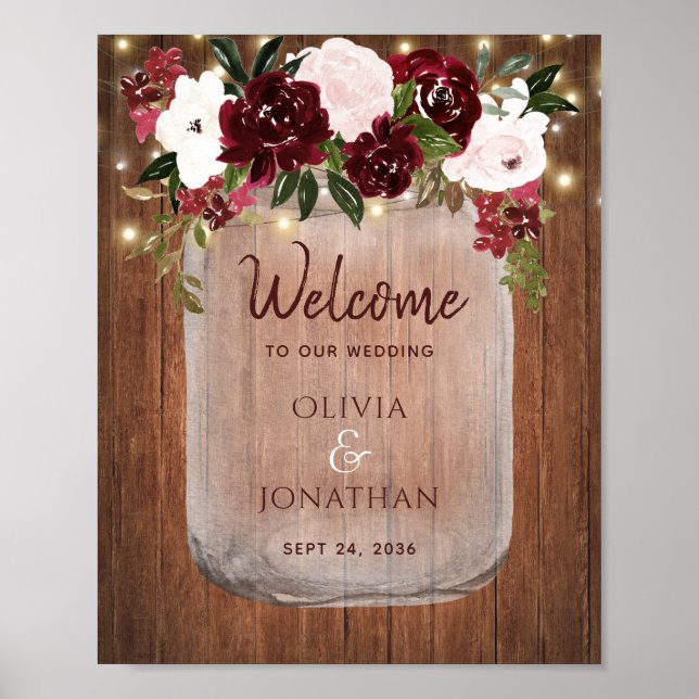 Rustic Wood Mason Jar Floral Hochzeit im Herbst Wi Poster (Vorne)