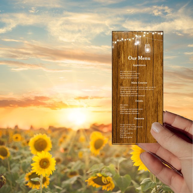 Rustic Wood Mason Jar Hanging Lights Dinner Menükarte (Von Creator hochgeladen)