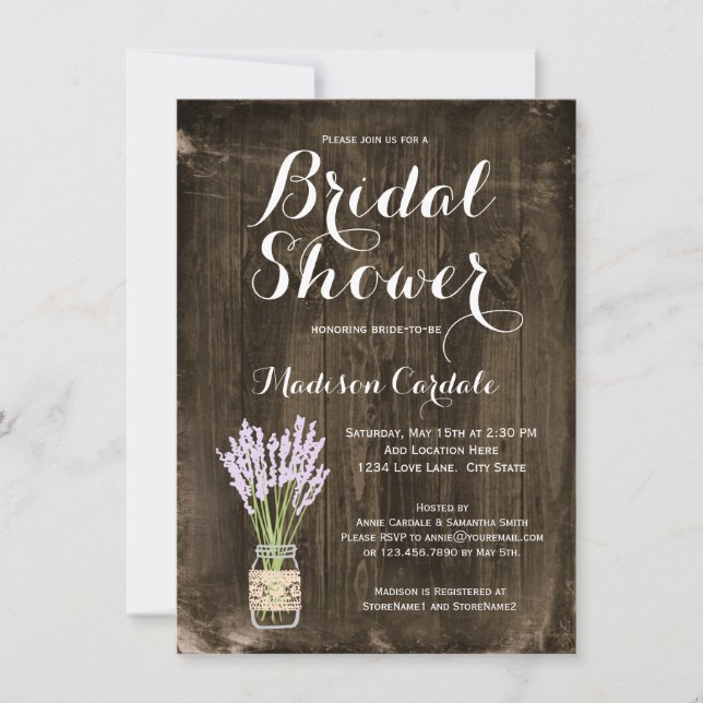 Rustic Wood Mason Jar Invitations de douche nuptia (Devant)