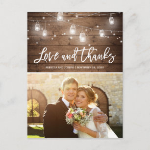 Rustic Wood Mason Jar String Light Foto Vielen Dan Postkarte