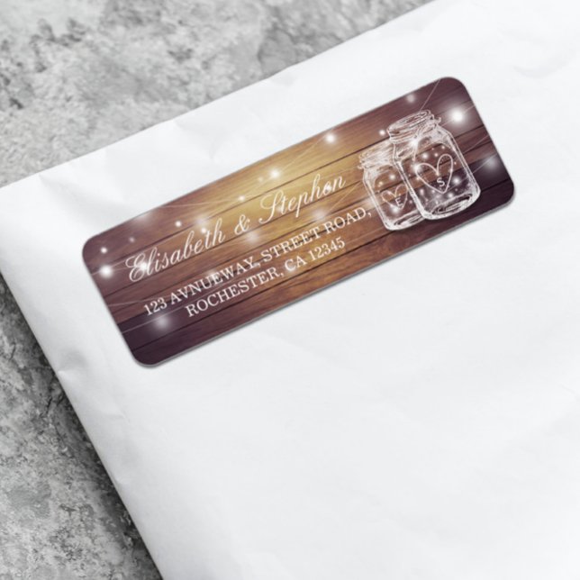 Rustic Wood Mason Jar String Light Wedding Address (Von Creator hochgeladen)