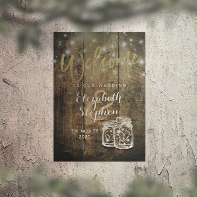 Rustic Wood Mason Jar String Light Wedding Willkom Poster (Von Creator hochgeladen)