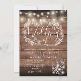 Rustic Wood Mason Jar String Lights Script Hochzei Einladung
