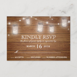 Rustic Wood Mason Jar String Lights Wedding RSVP Karte