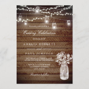 Rustic Wood Mason Jar Wedding Einladung