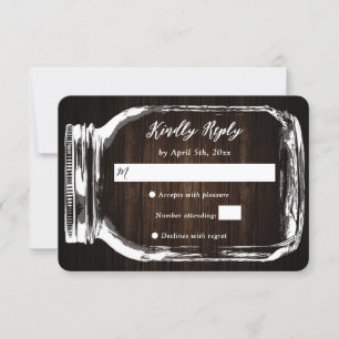 Rustic Wood Mason Jar Wedding RSVP Card