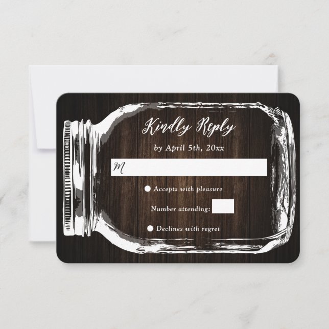 Rustic Wood Mason Jar Wedding RSVP Card Karte (Vorderseite)