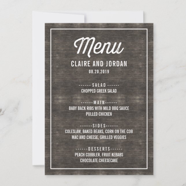Rustic Wood Menu Card RWC Einladung (Vorderseite)
