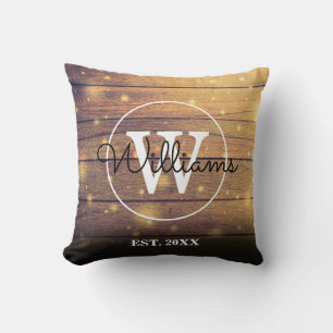Rustic Wood Monogram Elegance Script Kissen
