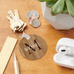 Rustic Wood Monogram Eleganter Schlüsselanhänger