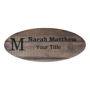 Rustic Wood Monogram Employee Name Tag Namenschild