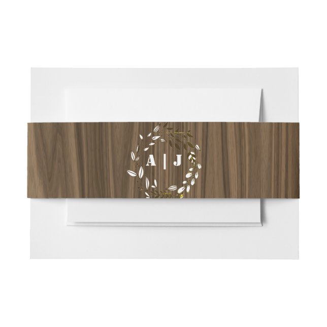 Rustic Wood Monogram Floral Wedding Einladung I Einladungsbanderole (Vorderseite Beispiel)