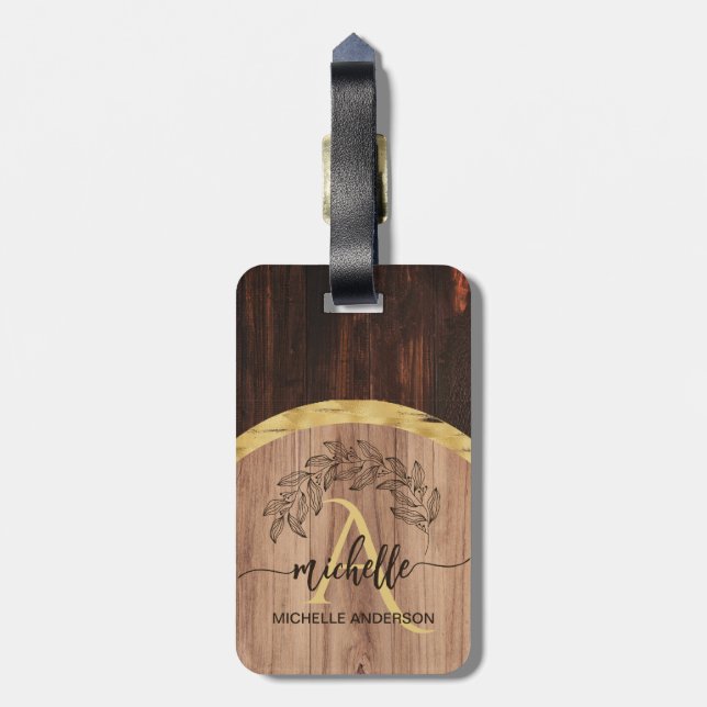 Rustic Wood Monogram Gepäckanhänger (Rückseite vertikal)