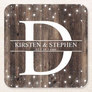 Rustic Wood Monogram Hochzeit Untersetzer