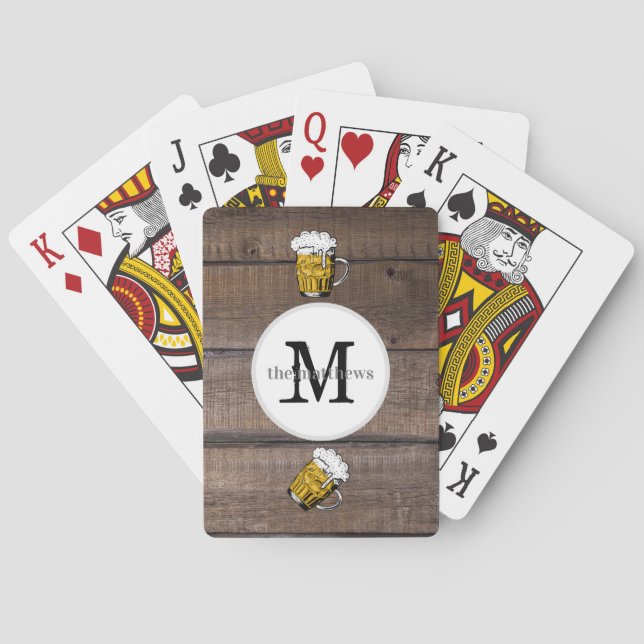Rustic Wood Monogram kreiert Ihren eigenen Biernam Spielkarten (Rückseite)