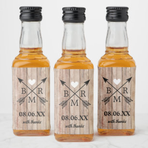 Rustic Wood Monogram Mini Liquor Flasche Etikett