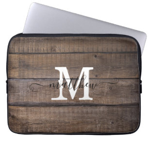 Rustic Wood Monogram Name Script Laptopschutzhülle