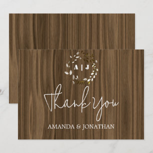 Rustic Wood Monogram Wedding Dankeschön Card Dankeskarte