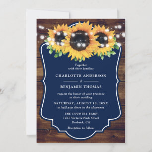 Rustic Wood Navy Tournesol Invitations de mariage