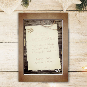 Rustic Wood Old Paper Script Frohe Weihnachten Folien Feiertagskarte
