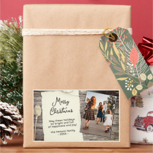 Rustic Wood Old Paper Script Weihnachtsgeschenk-Fo Rechteckiger Aufkleber