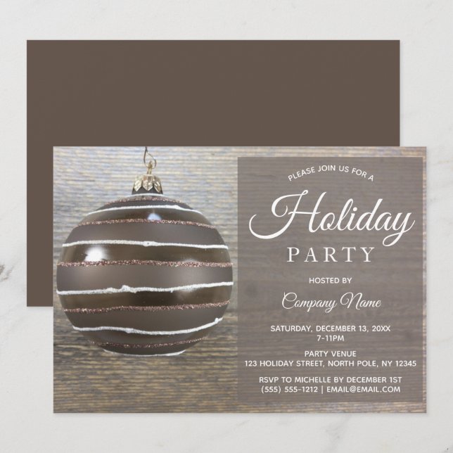 Rustic Wood Ornament Corporate Holiday Party Einladung (Vorne/Hinten)
