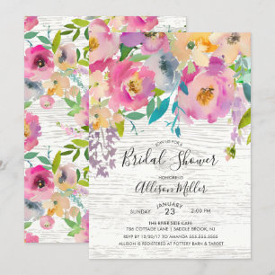 Rustic Wood Pastel Floral Bridal Shower Invitation