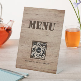 Rustic Wood Pattern Menü QR Code Schwarz Sockelschild