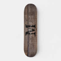 Rustic Wood Pattern Monogram Script Name
