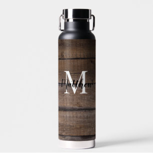 Rustic Wood Pattern Style Monogram Script Trinkflasche