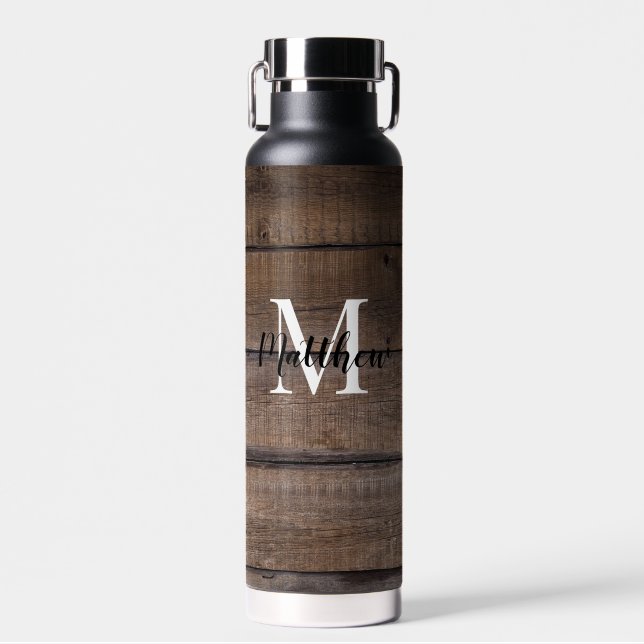 Rustic Wood Pattern Style Monogram Script Trinkflasche (Vorne)