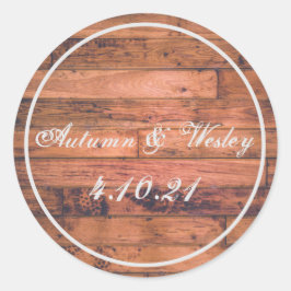 Rustic Wood Personalize Name Date Runder Aufkleber