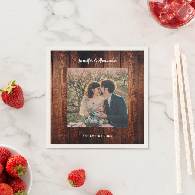 Rustic wood photo country wedding serviette (Beispiel)