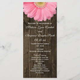 Rustic Wood Pink Gerber Daisy Wedding Programs Programm