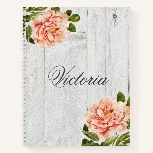 Rustic Wood Pink Personalisiertes Drehbuch Notizbuch (Vorderseite)