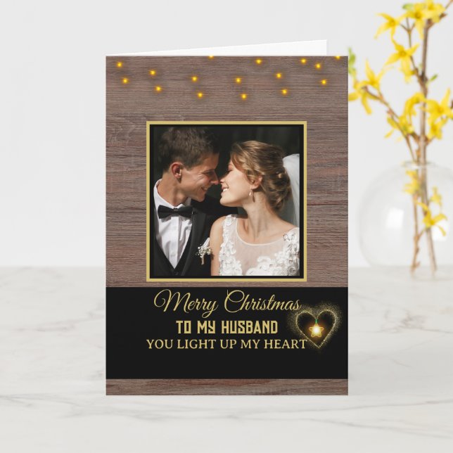 Rustic Wood plank Frohe Weihnachten zu meinem Mann Karte (Gelbe Blume)