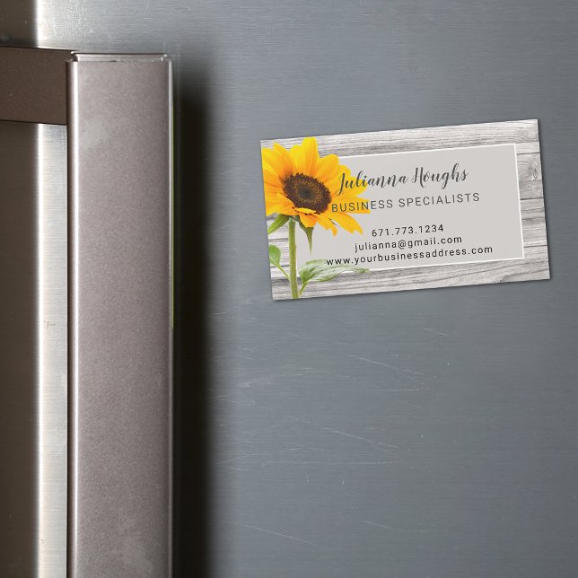Rustic Wood Print Sunflower Business Magnet Card (Rustic Wood Print Sunflower Business Magnet Card)