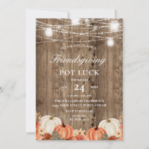 Rustic Wood Pumpkin Floral Friendsgiving Pot Luck Einladung