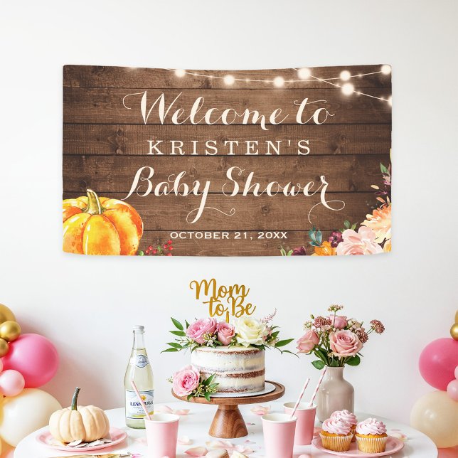 Rustic Wood Pumpkin Floral Herbst Babydusche Banner (Von Creator hochgeladen)