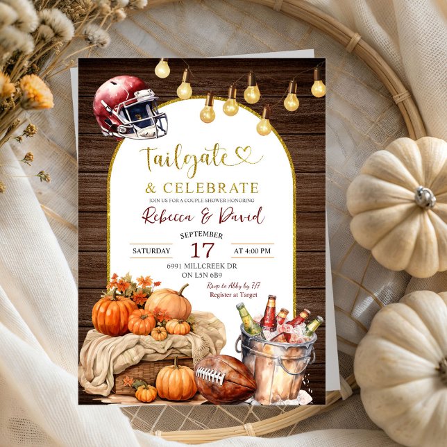 Rustic Wood Pumpkin Football Couple Polterabend Einladung (Von Creator hochgeladen)