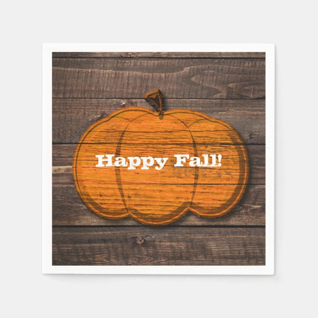 Rustic Wood Pumpkin Halloween Herbst Party Serviette (Vorderseite)
