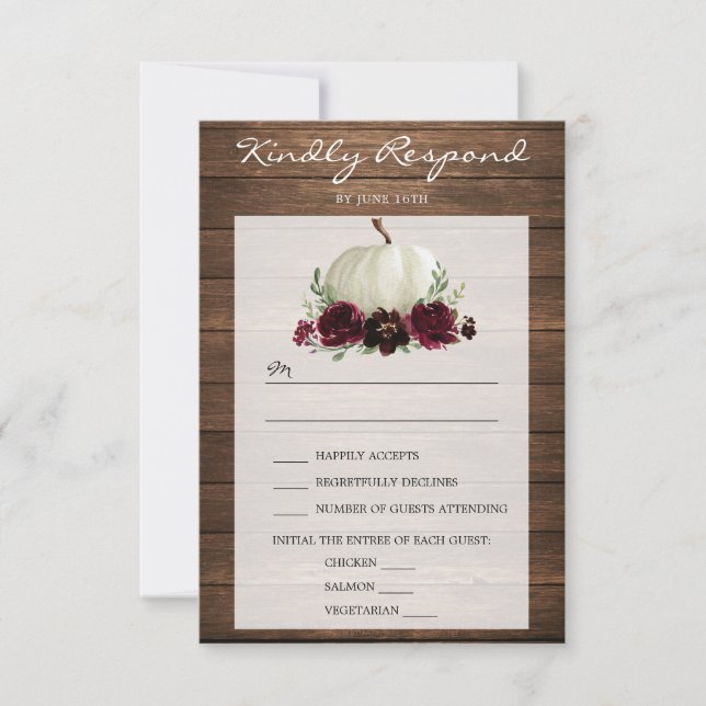 Rustic Wood Pumpkin Wedding RSVP Card Einladung (Vorderseite)