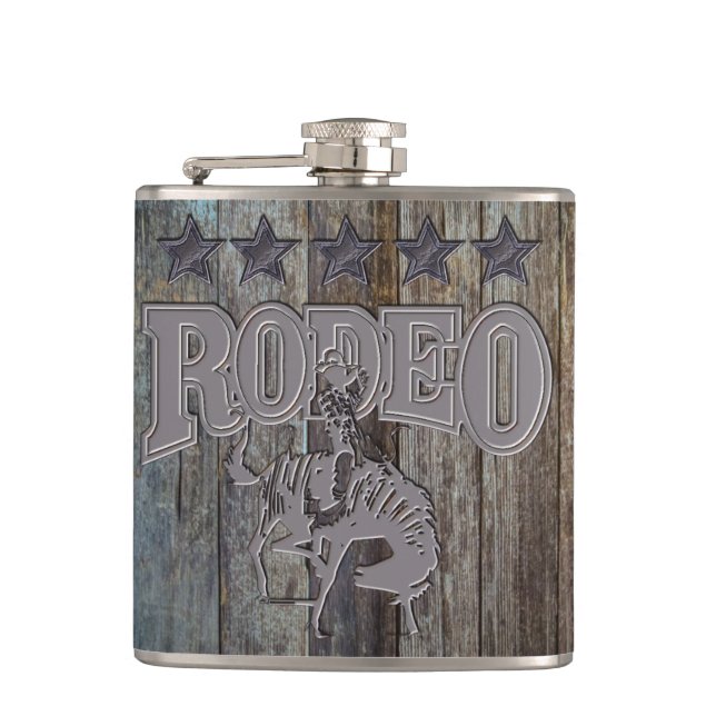 Rustic Wood Rodeo Cowboy Liquor Flasks Flachmann (Vorderseite)