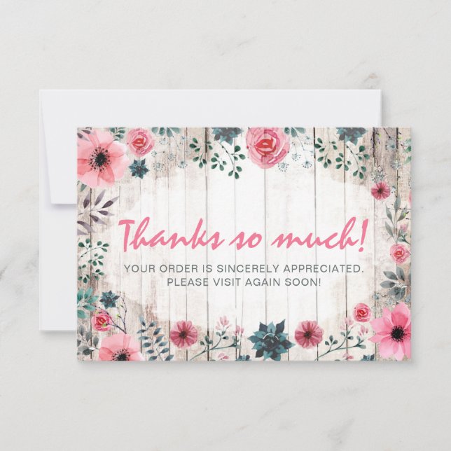Rustic Wood Shabby Chic Rose Anemone Vielen Dank Dankeskarte (Vorderseite)
